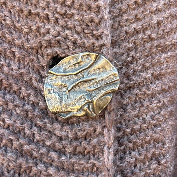 Boutique Hand Knit Oversized Soft Brown Cardigan Sweater Sterling Silver XL - Picture 6 of 10